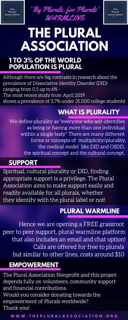 A poster for The Plural Association promoting plurality and raising awareness about OSDD.