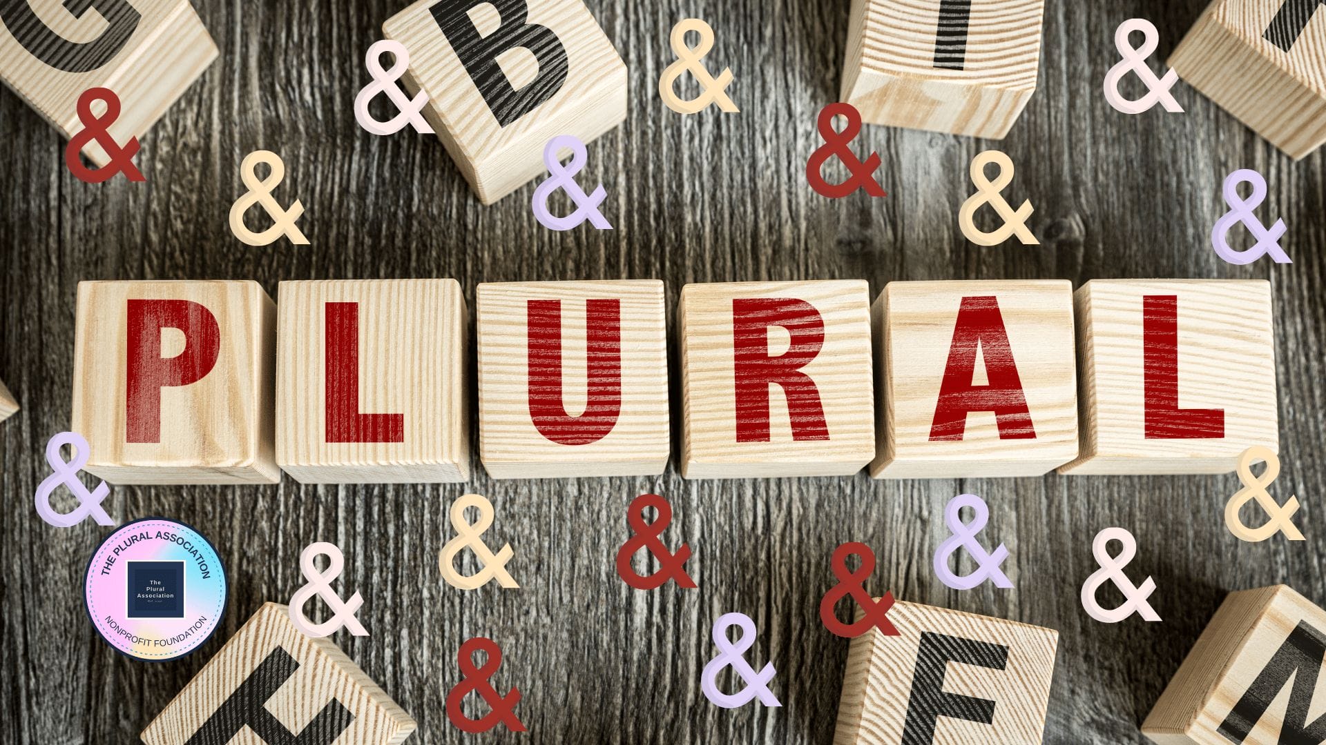 image: Pluralized vs split off on a background of ampersands and wooden blocks with letters forming the word plural